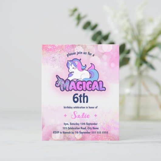 Begroting Unicorn Magical Any Age 6th Birthday (Staand voorkant)