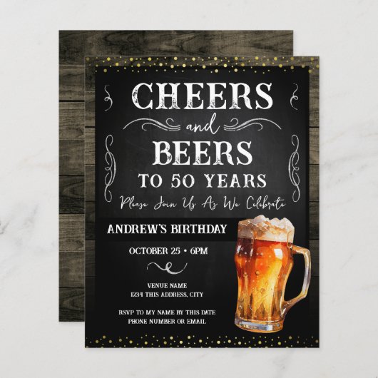 Begroting van de 50e Birthday Party voor kaas en b (Voorkant / Achterkant)