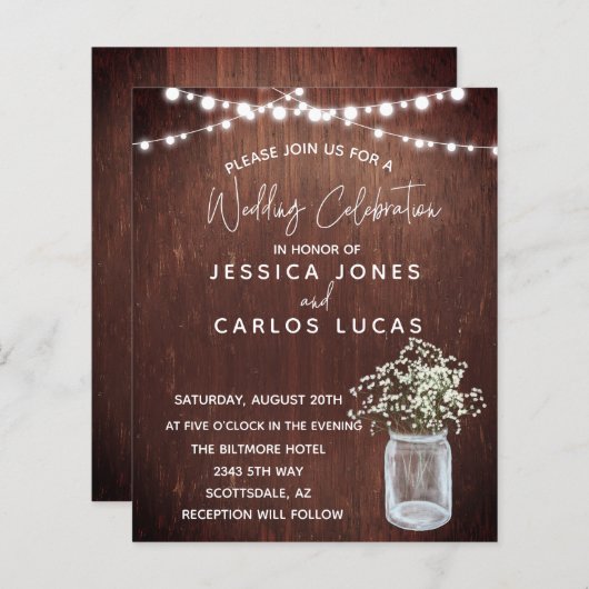 Begroting van de Grote Mason Jar van Gypsophila Ba (Voorkant / Achterkant)