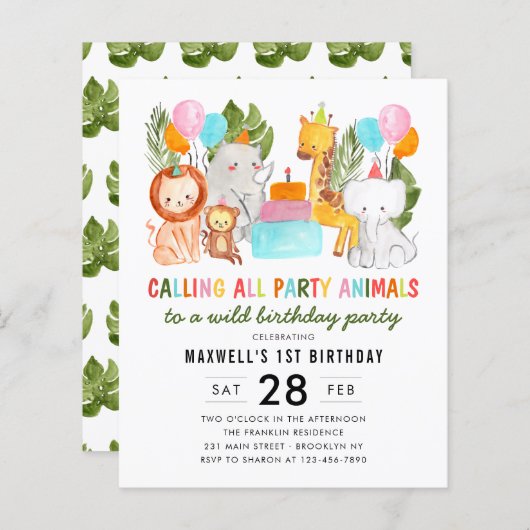 Begroting van de partij "Safari Dieren van Birthda (Voorkant / Achterkant)