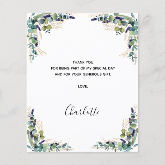 Begroting verjaardag 50 eucalyptus - bedankt voor  (Achterkant)