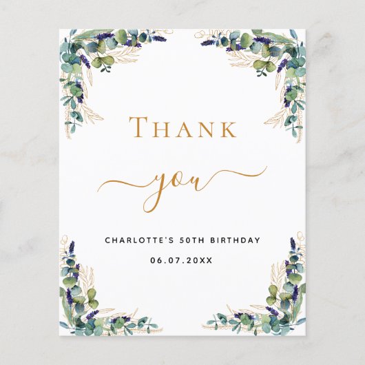 Begroting verjaardag 50 eucalyptus - bedankt voor  (Voorkant)