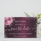 Begroting verjaardag bogundy roze floral save the  (Staand voorkant)