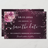 Begroting verjaardag bogundy roze floral save the  (Voorkant / Achterkant)