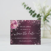 Begroting verjaardag bogundy roze floral save the (Staand voorkant)