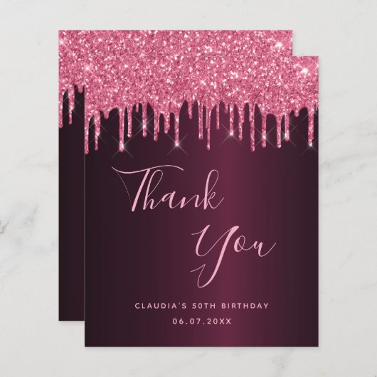 Begroting verjaardag Bourgogne roze naam dank je c (Voorkant / Achterkant)