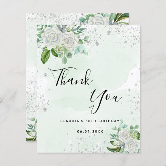 Begroting verjaardag floral Silver greenery bedank (Voorkant / Achterkant)