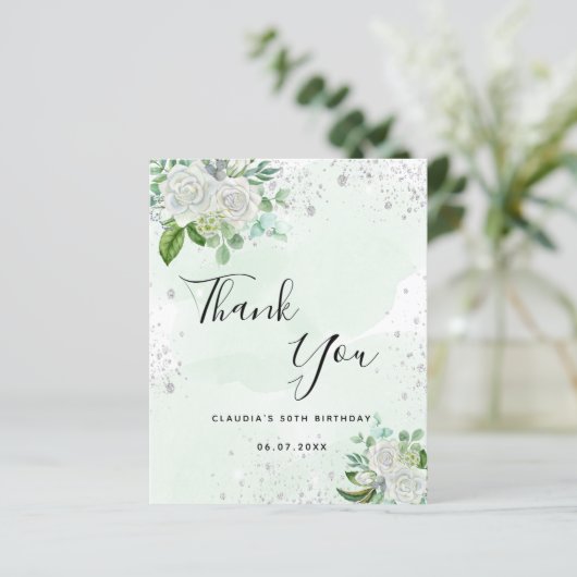 Begroting verjaardag floral Silver greenery bedank (Staand voorkant)