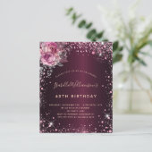 Begroting verjaardag glitter florale uitnodiging (Staand voorkant)