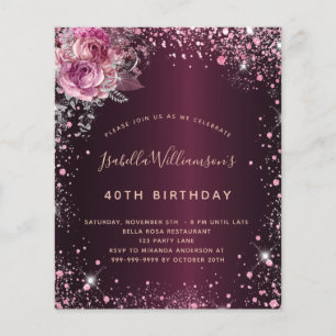 Begroting verjaardag glitter florale uitnodiging