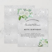 Begroting verjaardag zilverglitter floral greenery (Voorkant / Achterkant)