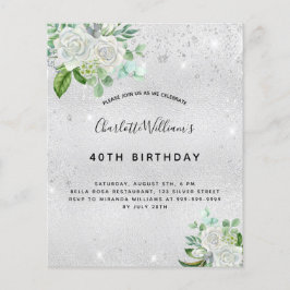 Begroting verjaardag zilverglitter floral greenery