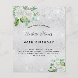 Begroting verjaardag zilverglitter floral greenery