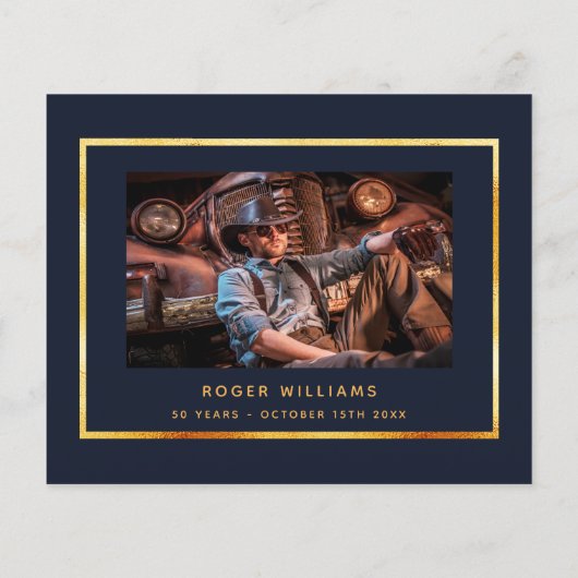 Begroting verjaardagsblauw goudfoto bedankt (Achterkant)