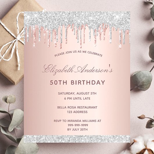 Begroting verjaardagsbruin roos Gold Silver-uitnod