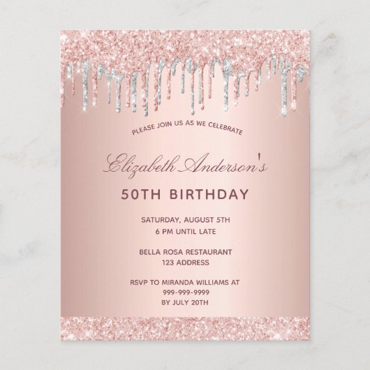 Begroting verjaardagsbruin roos goudglitter zilver (Voorkant)