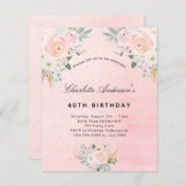 Begroting verjaardagsdagsbruin roze florale uitnod (Voorkant / Achterkant)