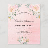 Begroting verjaardagsdagsbruin roze florale uitnod (Voorkant)