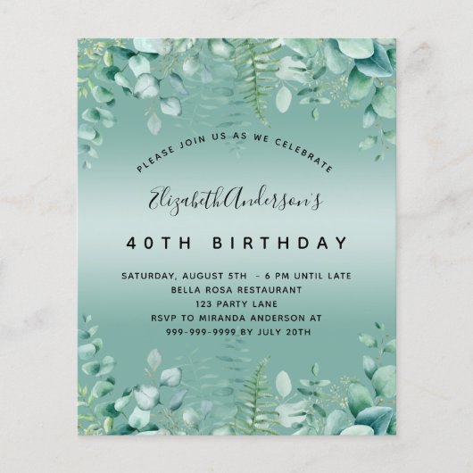 Begroting verjaardagsdatum eucalyptus greenery-uit (Voorkant)