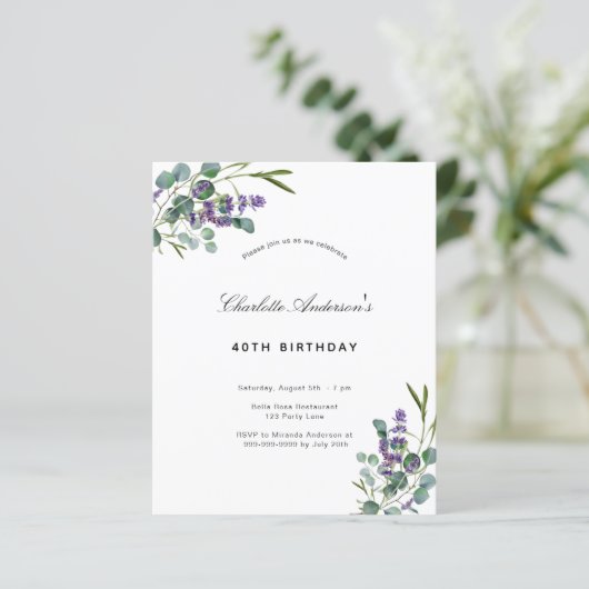 Begroting verjaardagsdatum eucalyptus lavender uit (Staand voorkant)