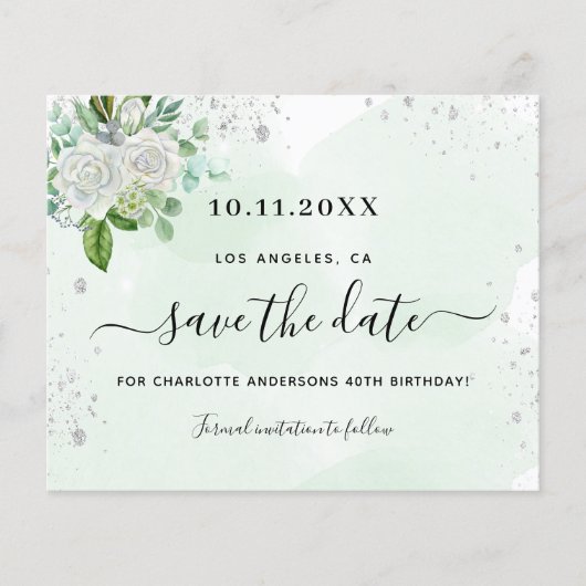 Begroting verjaardagsfeest groen sparen datum (Voorkant)