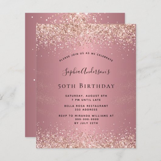 Begroting verjaardagsglitter roos goud (Voorkant / Achterkant)