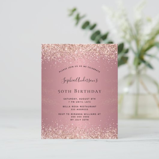 Begroting verjaardagsglitter roos goud (Staand voorkant)