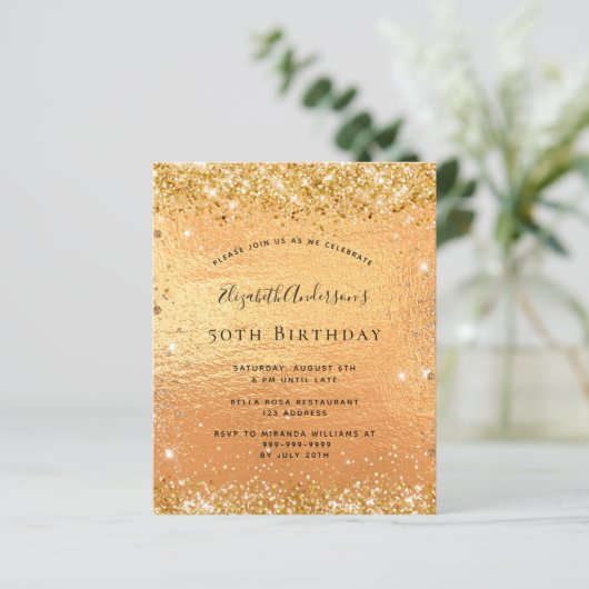 Begroting verjaardagsgouduitnodiging (Staand voorkant)