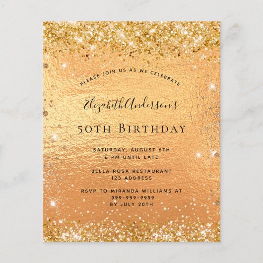 Begroting verjaardagsgouduitnodiging (Voorkant)