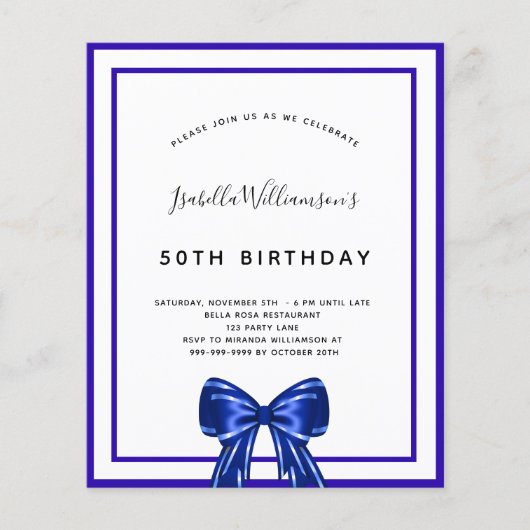 Begroting verjaardagskoninklijke blauwe witte boeg (Voorkant)