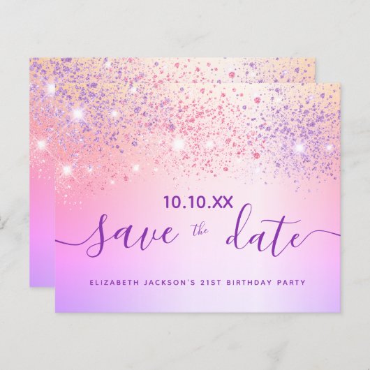 Begroting verjaardagsregenbooglitter roze behalve  (Voorkant / Achterkant)