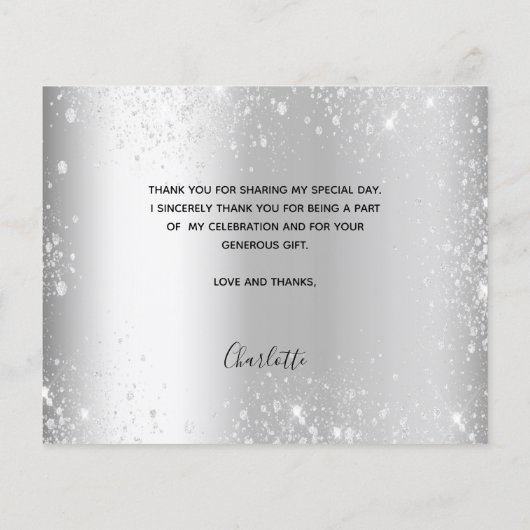 Begroting verjaardagszilverglitter foto bedankt (Achterkant)
