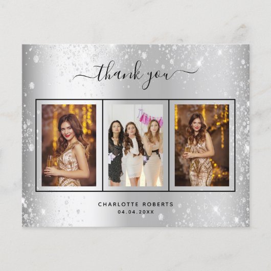 Begroting verjaardagszilverglitter foto bedankt (Voorkant)
