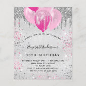 Begroting verjaardagszilverroze glitter-uitnodigin (Voorkant)