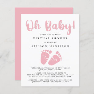 Begroting Virtual Baby shower Pink Feet Invitation