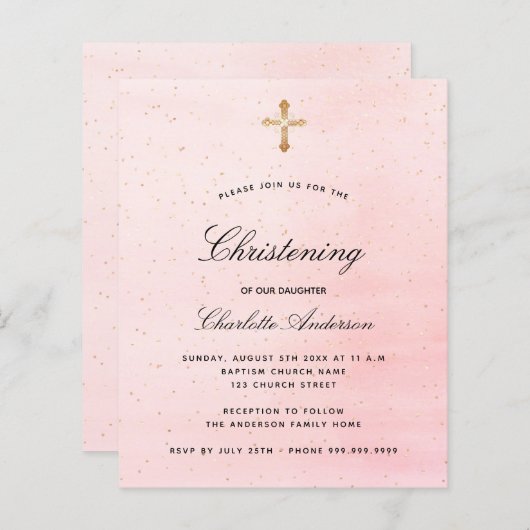 Begroting voor blinden roze gouden gouden uitnodig (Voorkant / Achterkant)