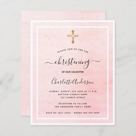 Begroting voor blinden roze gouden gouden uitnodig (Voorkant / Achterkant)