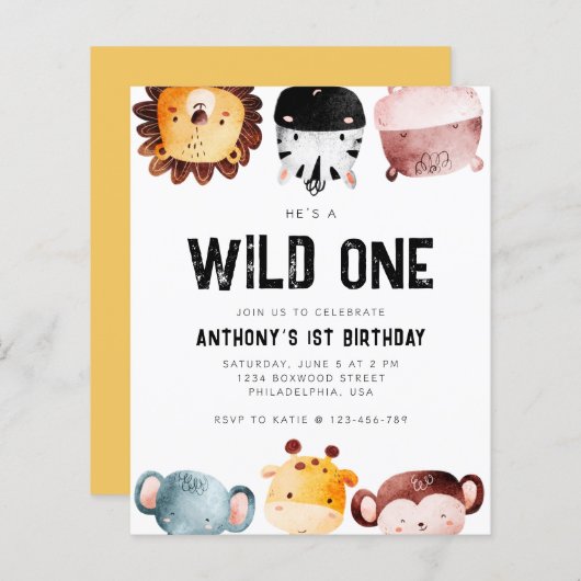 Begroting voor de eerste verjaardag van één Safari (Voorkant / Achterkant)