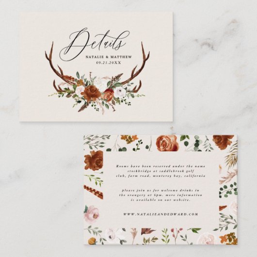 Begroting voor de natuurlijke roestbloem, elegant  informatiekaartje (Voorkant / Achterkant)