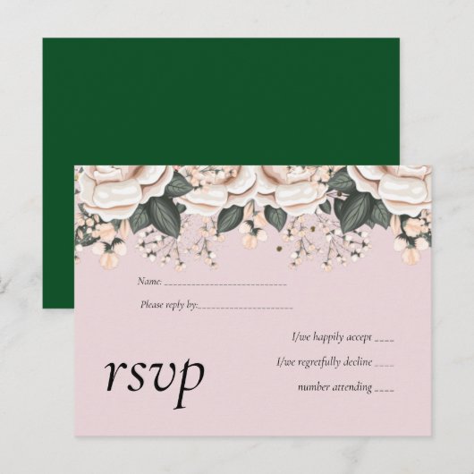 Begroting voor het blush Pink Floral Sage Weddensc Uitnodiging Briefkaart (Voorkant / Achterkant)