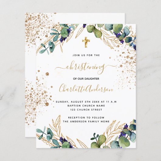 Begroting voor het christenen van eucalyptus green (Voorkant / Achterkant)