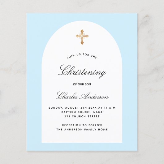 Begroting voor het christenen van lichtblauwe witt (Voorkant)