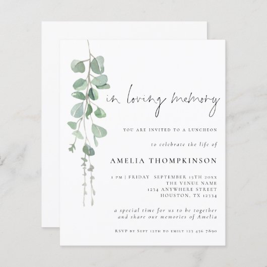 Begroting voor het liefhebben van geheugen Eucalyp (Voorkant / Achterkant)