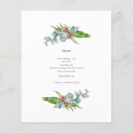 Begroting voor Sjabloon van het menu Eucalyptus aa (Achterkant)