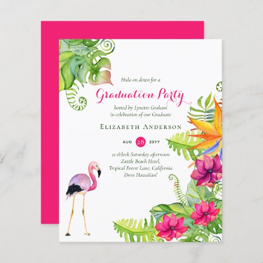 Begroting voor Tropical Flamingo Afstuderen nodigt (Voorkant / Achterkant)