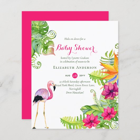 Begroting voor Tropical Flamingo Baby shower nodig (Voorkant / Achterkant)