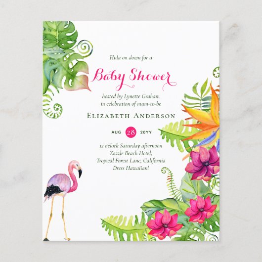 Begroting voor Tropical Flamingo Baby shower nodig (Voorkant)