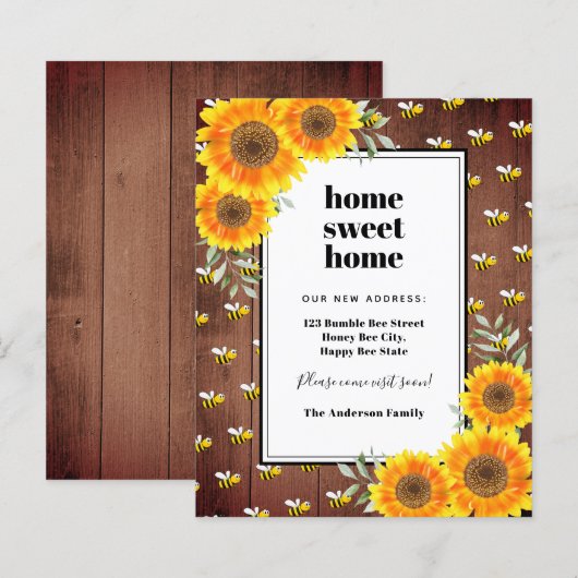 Begroting voor zonnebloemen, bijen met bewegende a (Voorkant / Achterkant)