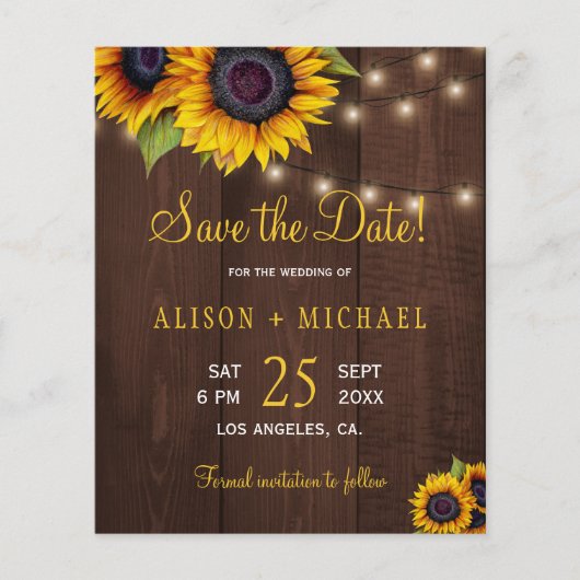 Begroting voor zonnebloemen, hout met houtdatum br flyer (Voorkant)