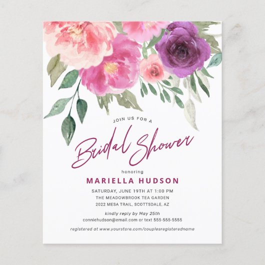 Begroting Vrijgezellenfeest Waterverf Roos Peonies Flyer (Voorkant)